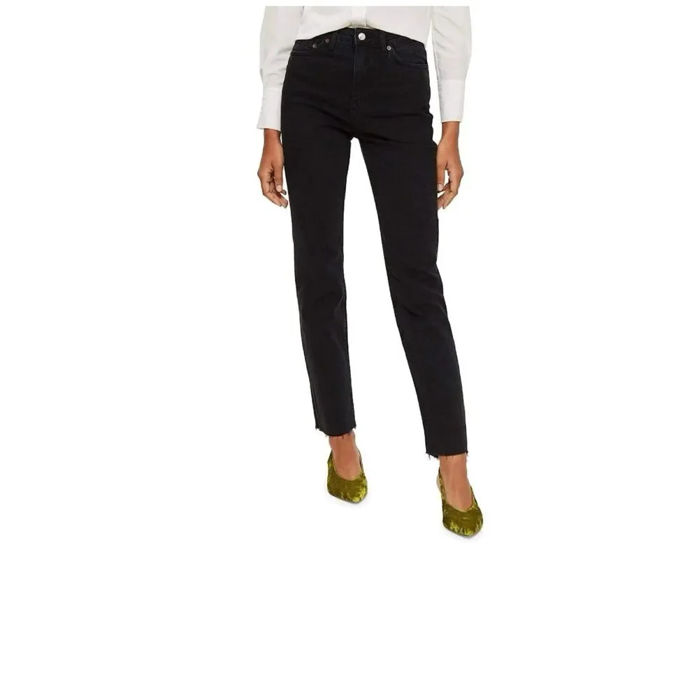 Topshop Women Straight Leg Jeans‎ High Rise Black Raw Hem Size W26 L32 US 4